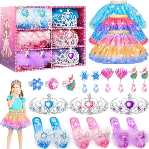 Toys for Girls,Princess Dresses for Girls,Unicorns Gifts for Girls,Princess Dress Up Clothes for Little Girls,Skirts,Princess Shoes,Crowns,Jewery,2 3 4 5 6 7 8 Year Old Girls Birthday