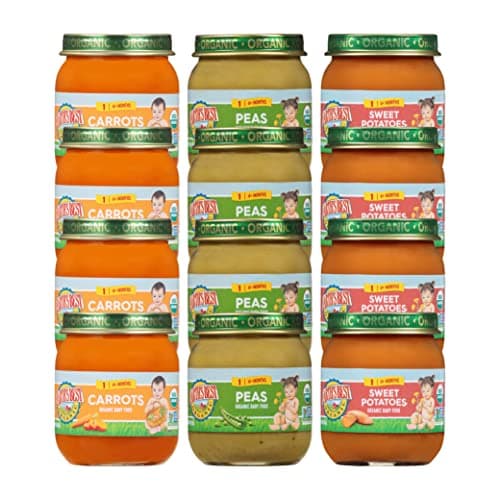 Earth's Best Organic Baby Food Jars, Stage 1 Vegetable Puree for Babies 4 Months and Older, Organic Veggie Variety Pack, 4 oz Resealable Glass Jar (Pack of 12)