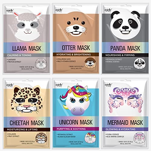 Epielle Character Face Mask Mystical Safari 6 Pack, Fun & Effective Korean Skin Care, Spa Party Favors, Stocking Stuffers, Birthday Gifts for Women, Self Care Gifts
