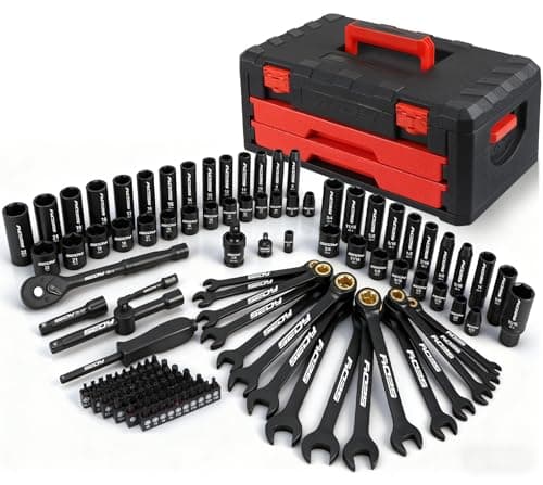 Premium 132-Piece Mechanics Tool Set, SAE/Metric 1/4" & 3/8" Drive Socket Set, Ratcheting Wrenches, Extensions & Adapters, Quick-Release Ratchet, Professional Auto Repair Tool Kit with Storage Case