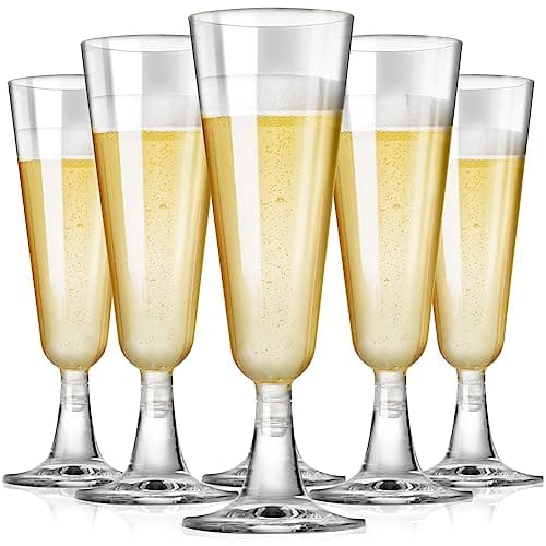 SUREHOME Plastic Champagne Flutes Disposable Champagne Glasses 20 Pack 5 Oz Clear Plastic Mimosa Glasses Acrylic Wedding Toasting Cups for New Years Eve Party Supplies 2026 Christmas Bar Cocktail Cups