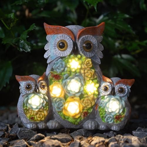 MXwcy Owl Garden Outdoor Statue, Solar Figurine LED Lights, Succulent Plants Garden Decorations for Porch Patio Yard Lawn, Unique Gifts for Friends and Family