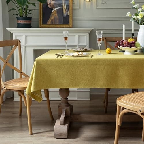Homxi Nordic Square Tablecloth 53 W x 53 L,Tableclothes Yellow Solid Color Polyester Cotton Dining Room Tablecloths for Tables