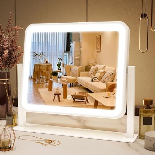 FENNIO Vanity Mirror with Lights 14"×12" Makeup Mirror with Lights,Lighted Vanity Mirror Tabletop,Smart Touch with 3-Color Lighting,Dimmable,for Vanity Desk Tabletop