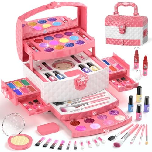 PERRYHOME Kids Makeup Set for Girl 56 Pcs Washable Real Cosmetic, Non-Toxic Frozen Toys Toddler Makeup Kit, Princess Dress up Christmas & Birthday Girl Gift for 3 4 5 6 7 8 9 10 11 12 Year Old Girls