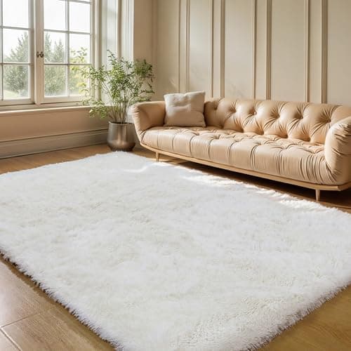 KCHOWUA Cream White Fluffy Shag Rug for Bedroom,4'x6' Machine Washable Soft Shaggy Fuzzy Small Area Rugs for Living Room,Cute Furry Plush Kids Rugs Nursery Dorm Boys Girls Bed Room Carpets,Ivory