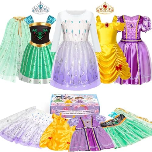 Princess Dress Up Clothes for Little Girls Toddler Dress Up Clothes for Girls 3-6, BIBUTY Pretend Play Princess Costume Set with Princess Crown Cape, Princess Toys Cosplay Birthday Party Gift for Girl