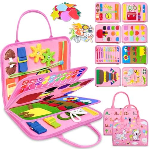 Exorany Busy Board Montessori Toys for Toddler Girl Birthday Gifts, Busy Book Sensory Learning Toys for Toddlers, Toddler Girl Airplane Car Travel Toy Educational Activities