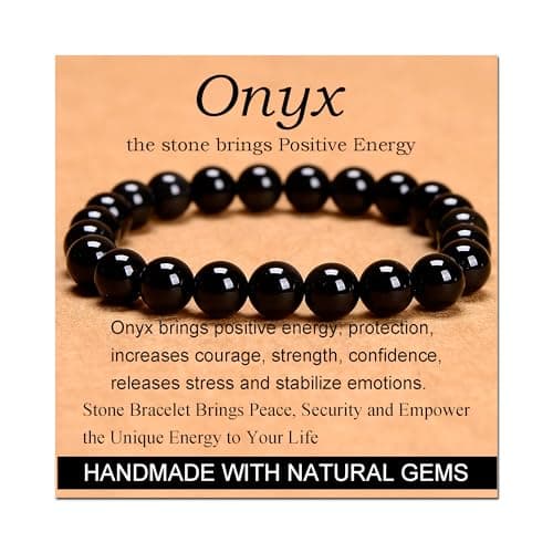 Massive Beads Black Onyx - Stone of Positive Energy - Handmade Yoga Stretch Elastic Bracelet Natural Stone Crystal Healing Power Energy Gifts for Unisex Adult 8mm