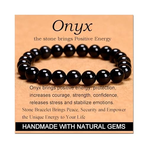 Massive Beads Black Onyx - Stone of Positive Energy - Handmade Yoga Stretch Elastic Bracelet Natural Stone Crystal Healing Power Energy Gifts for Unisex Adult 8mm