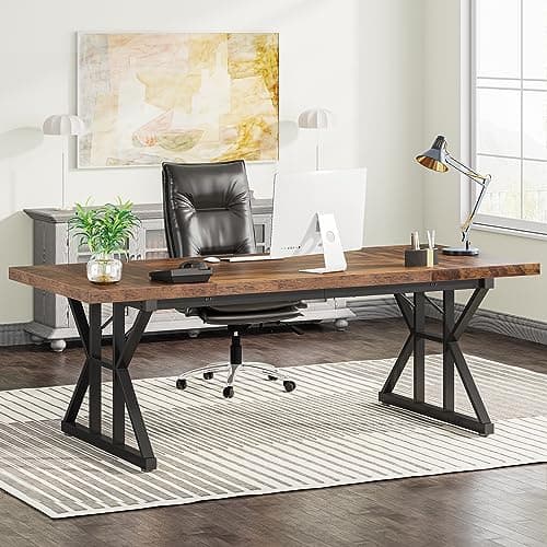 Tribesigns 70.8-Inch Executive Desk, Large Computer Office Desk Workstation, Modern Simple Style Laptop Desk Study Writing Table Business Furniture for Home Office (Brown/Black, 70.8 Inch)