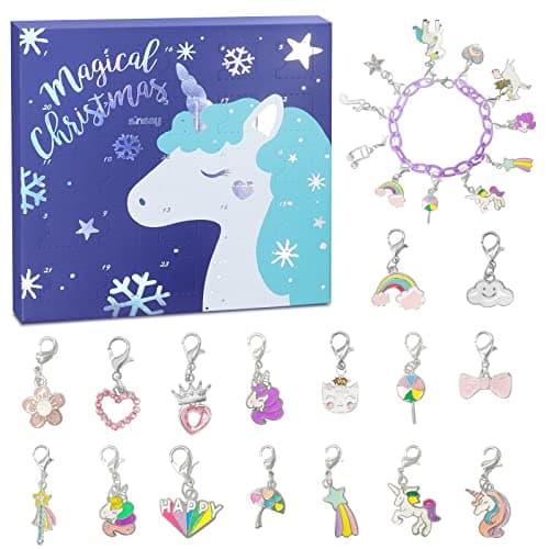 Christmas Advent Calendar 2025 for Girls Boys with 24 Days Unique Gift Countdown Calendar Blind Box Blue UnicornTheme DIY Creative Charm Pendant Bracelet Necklace Daughter Granddaughter niece