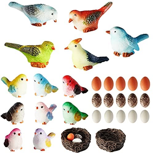 Jetec 30 Pieces Garden Accessories Bird Decorative Figurines Miniature Bird Figurines for Garden, Dollhouse Miniature, Cake Topper, Micro Landscape, Yard Bonsai Decal, Home Decoration