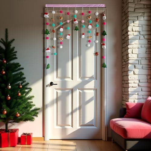 Kynthyre Cute Plush Christmas Curtain for Door Window Wall 34" W x 36" L Self-Adhesive Curtain for Living Room and Bedroom Decor