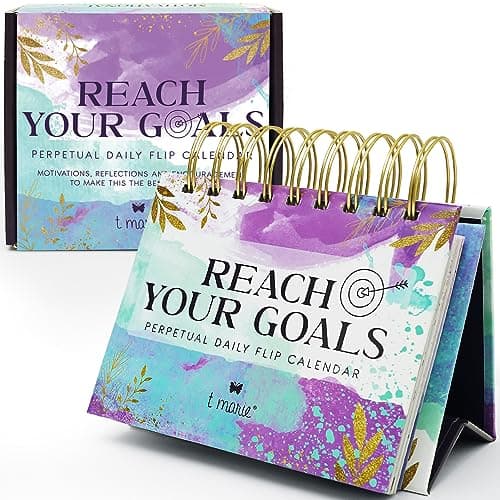 Reach Your Goals Daily Desk Calendar - Motivational Gift and Positive Affirmations for Women - Perpetual Calendar, Cute Office Decor, Gratitude and Self Care Gifts for Women, Inspirational Desk Accessories