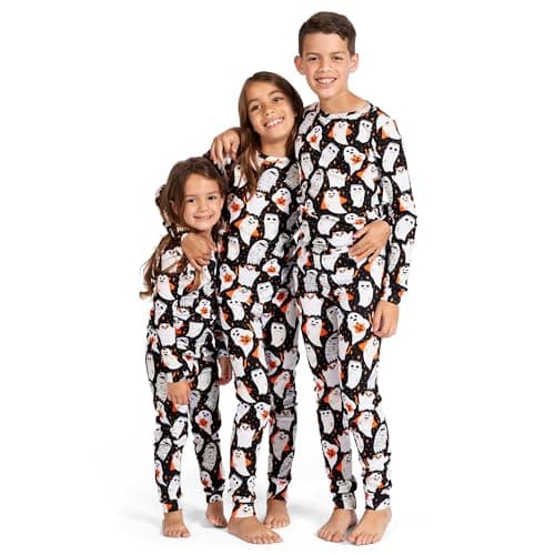 The Children's Place Baby 2 Piece and Kids, Sibling Matching, Holiday Pajama Sets, Cotton, Ghosts Allover, 6