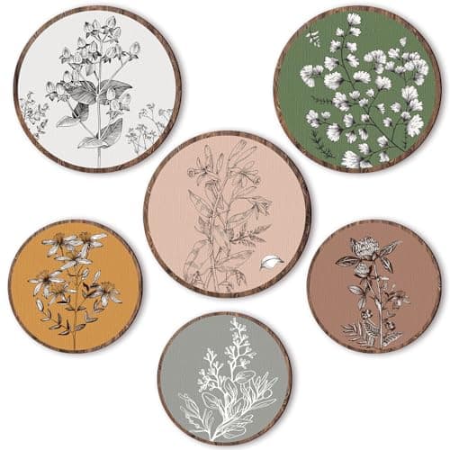 Barydat 6 Pieces Boho Plant Wall Art Decor Wooden Boho Farmhouse Rustic Bohemian Wall Hanging for Bedroom Living Room Office (Retro,8 Inch, 10 Inch)