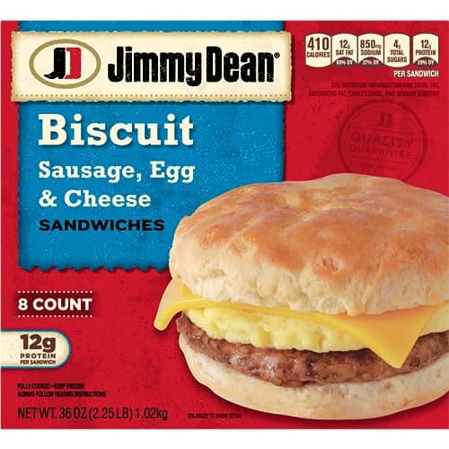 Jimmy Dean Sausage, Egg And Cheese Biscuit Breakfast Sandwiches, 8 Count (Frozen)