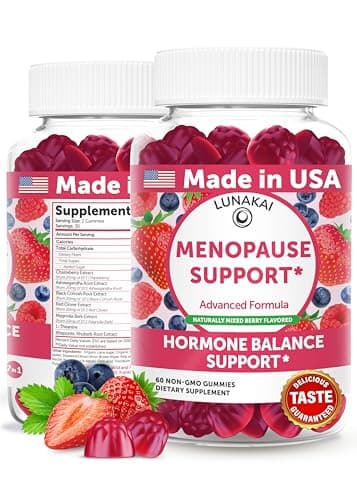 LUNAKAI USA Made Menopause Relief Gummies – Natural Menopause Supplements for Women with Black Cohosh & L-Theanine – Daily Support for Hot Flashes, Night Sweats & Hormonal Balance, 60ct
