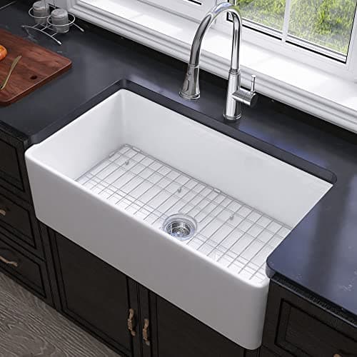Miuara Farmhouse Sink 33 Inch - Apron Front Kitchen Sink Reversible 33"x18"x10", Undermount Installation, Farm House Style Single Bowl, Solid Fireclay, Glossy White, for Kitchen