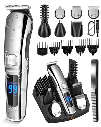 Ufree Beard Trimmer for Men, Waterproof Electric Razor for Nose, Body, Face and Mustache, Cordless Hair Clippers Shavers for Men Grooming Kit, Gifts for Men Husband Father