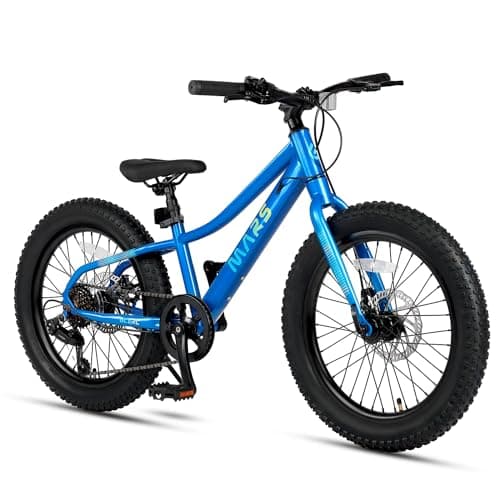 Glerc Mars 20 Inch Bicycles Fat Tire Mountain Bike for Age 6 7 8 9 10 11 12 Years Teens with Advanced 6-Speed Drivetrain Dual Disc Brakes, Child Beach and Snow Bicycle, Blue