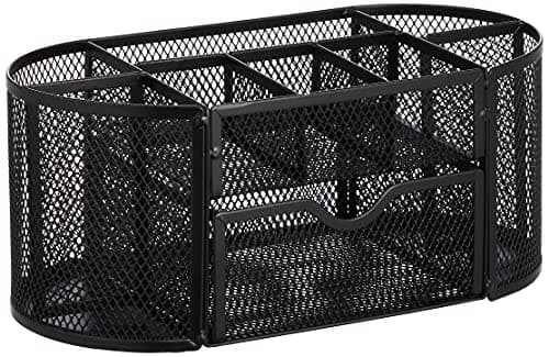 Amazon Basics Pen Holder and Desk Organizer, Office Caddy Storage, Black, ‎9.25" x 4.53" x 3.94"