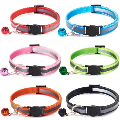 Best Cat Collars #4 from Jigichu Jigichu 6 Pack Reflective Cat Collar with Bell, Breakaway and Safe Collars for Cats, Nylon, Pet Collar Mixed Colors Adjustable19-32cm