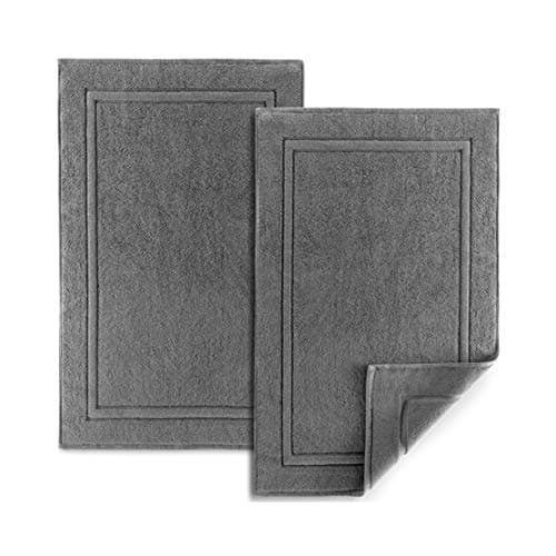 ALIBI Bath Mat Floor Towel Set | 2 Pack of Super Soft & Absorbent Luxury Cotton Towels | Hotel, Spa, Shower & Bathroom Step Out of Tub Floor Mats [NOT a Bathroom Rug] |Machine Washable - Grey 22 X 34