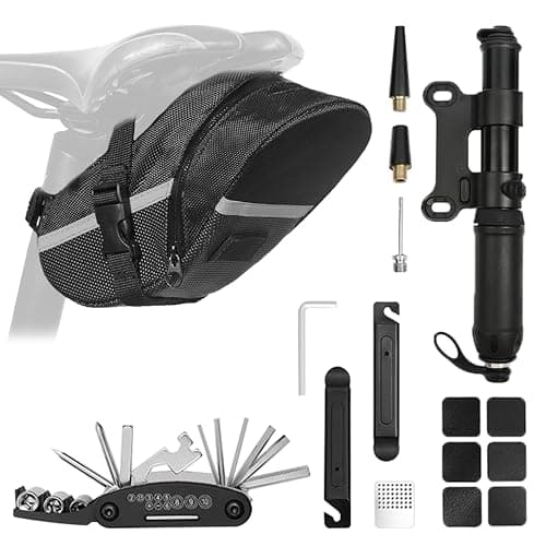 Bicycle Seat Bag Water Proof with Bike Tool Kits, Bike Pack Under Seat with Bike Tire Pump Bicycle Repair Bag Portable Wrenches Glueless Tire Patchs 15 in 1