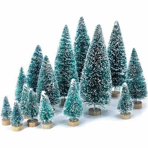 LOVEINUSA 40Pcs Bottle Brush Trees Christmas Table Decorations, Mini Christmas Trees in 5 Sizes for DIY Table Decor and Dioramas