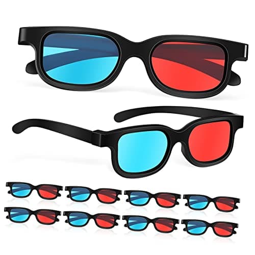 Gadpiparty 3D Movie Gaming Glasses 10Pcs Red-Blue 3 3D Viewing Glasses Glasses Plastic Frame Black Resin Lens Compatible with Ordinary Computer Monitors TVs Projectors