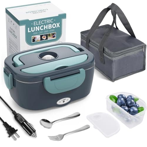 Electric Lunch Box Food Heater, 3 in 1 Ultra Quick Heated Lunch Boxes for Adults, 12V/24V/110V Portable Food Warmer for Car/Truck/Office With Fork Spoon and Insulated Carry Bag