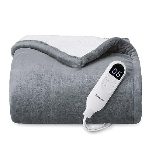 Bedsure Heated Blanket Electric Throw - Soft Flannel Electric Blanket, Heating Blanket with 4 Time Settings & 6 Heat Settings, Warm Blanket Gift for Grandma (50x60 inches, Grey)