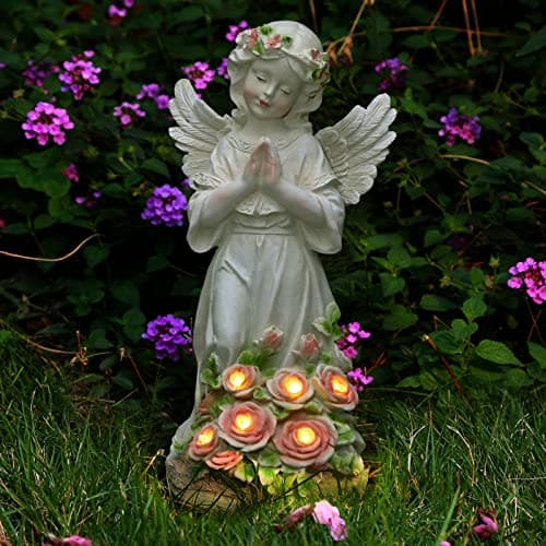 Panven Garden Decor Angel Statue, Outdoor Patio Garden Sculptures & Statues, Solar Yard Decorations Lawn Ornaments Figurines for Outside