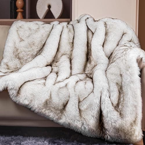 Touchat 1000GSM Faux Fur Throw Blanket, Super Thick Warm Cozy Heavy Blankets for Couch Bed Sofa, Plush Fuzzy Elegant Winter Reversible Mink Blanket for Living Room Bedroom 50''x60'', WhiteBrown