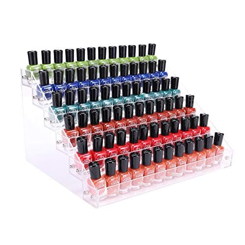 BTremary Clear Nail Polish Paint Organizer Holder Rack Shelf 6 Tier Acrylic Tattoo Ink Essential Oil Display Stand Holds Up to 48-96 Bottles for Table (Fit 1-2oz Bottles)