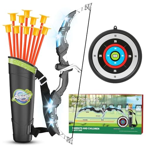 YANLLY Kids Bow and Arrow Set, LED Light Up Archery Toys Set for Kids Ages 4-8 8-12, with 10 Suction Cup Arrows, Target & Quiver, Boys Girls Christmas Birthday Gift Ideas, Indoor Outdoor Kids Toys