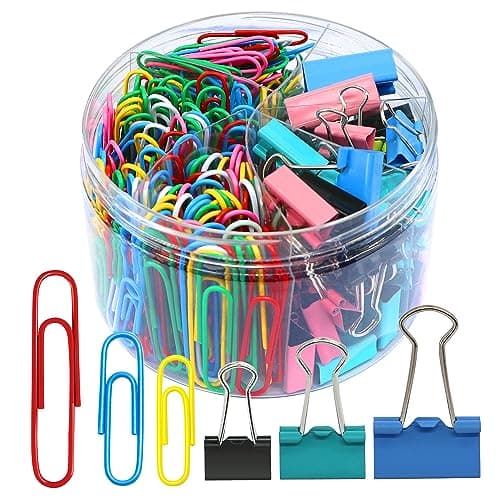 Paper Clips Binder Clips, 340PCS Paper Clips and Binder Clips Assorted Sizes, Colored Paper Clips Large Medium and Small, Binder Clips & Paper Clips Assorted Sizes for Home School Office Supplies