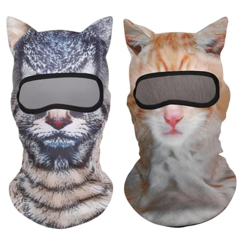 Cat Ski Mask, 2 Pack Balaclava Face Mask Men, Breathable Animal Ski Mask for Outdoor Sports, Costume Parties, and Motorcycle Riding, Fun Cat Face Mask Black, Orange
