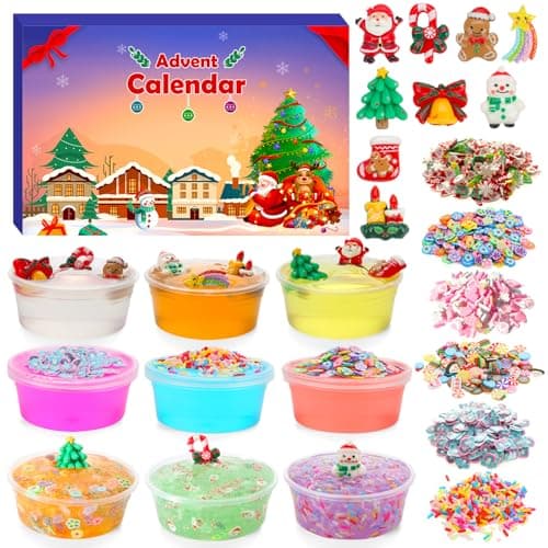 Advent Calendar 2024, DIY Crystal Slime Christmas Countdown Calendar Set Slime Kit for Girls Ages 8-12 Slime Party Favors Xmas Stocking Stuffers Gifts Classroom Prizes