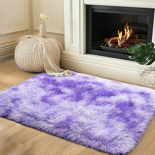 Xexsin Small Rugs for Bedroom, Fuzzy Throw Rug for Living Room Dorm, Soft Fluffy Bedroom Rug, Non Slip Shag Rugs, Modern Indoor Home Decor Aesthetic, 2x3 Feet, Tie-Dyed Purple