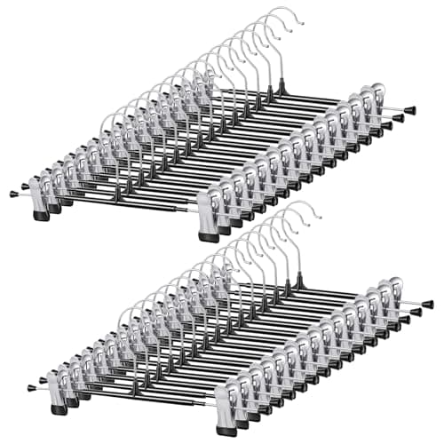 Kifmurase 30 Pack Pants Hangers with Clips, 12 Inch Adjustable Skirt Hangers for Women, Black Metal Non-Slip Toursers Skirt Hanger Heavy Duty Space Saving Clothes Hanger for Shorts Jeans Coat