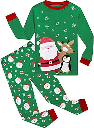 CM-Kid Boys Girls Christmas Pajamas Kids 100% Cotton Holiday Pyjamas Children Santa Claus Pjs Toddler 2 Pieces Pants Sets Sleepwear Xmas Gift Size 6