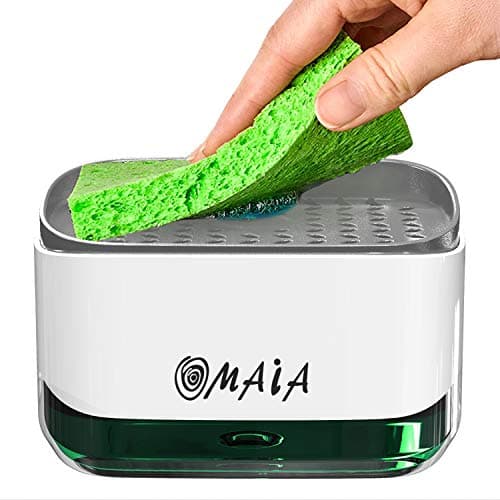 OMAIA 2-in-1 Dish Soap Dispenser with Sponge Holder - dishwashing Liquid Dispenser for Kitchen - Smart Kitchen Gadgets 2023 - Sink Countertop Organizer for Kitchen Sink…