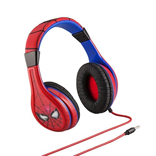 eKids Spiderman Kids Headphones, Adjustable Headband, Stereo Sound, 3.5Mm Jack, Wired, Tangle-Free, Volume Control, Childrens Headphones Over Ear for School Home, Travel