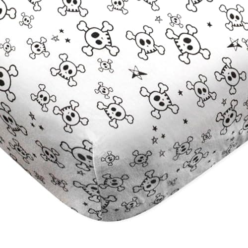 HonestBaby Fitted Crib Sheets Fits Standard Mattress Bassinet, Mini Prints 100% Organic Cotton Baby Boys, Girls, Unisex, Tossed Skulls, One Size