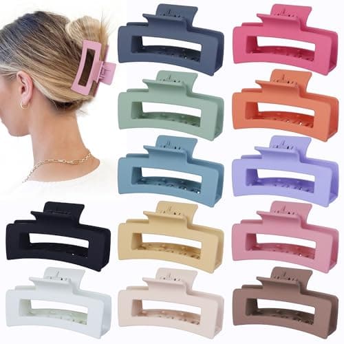 Sisiaipu 12 Pcs Medium Hair Clips, 3.5 Inch, Colorful - Hair Clips for Thick and Thin Hair, Square Claw Clips, Jaw Clips, Bulk Hair Accessories for Women and Girls
