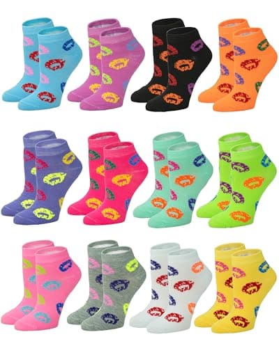 Gelante 12-Pair Women's Ankle Socks, Colorful Comfortable Lightweight Breathable Athletic 550-11 Kiss