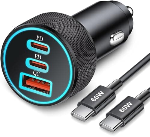 67W 3-Port Super Fast Type C Car Charger USB C for Samsung Galaxy S25 S24 S23 S22 S21 Ultra A54 A53 A15, iPhone 16/15 Pro Max, Android, PD/QC Car Adapter Accessories for Men Women + 3FT USB-C Cable